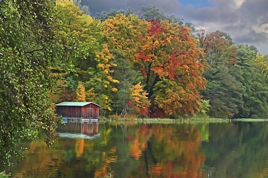 Boathouse Painting by Harry Warrick