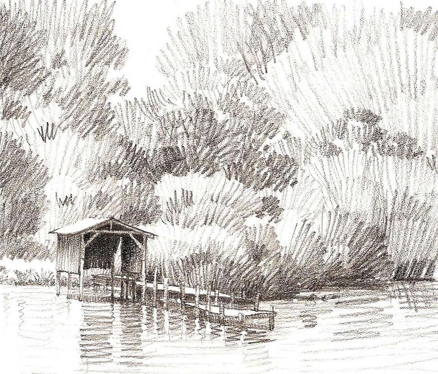 Landscape Drawing - Boathouse by Kevin Leveque
