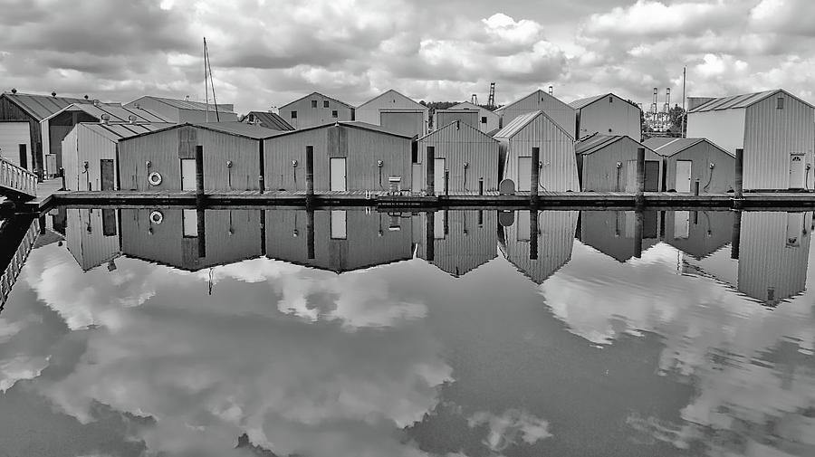B&w Photograph - Boathouse Reflections by David Coleman
