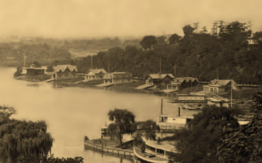 Boathouse Row 1874 in Sepia Photograph by Bill Cannon