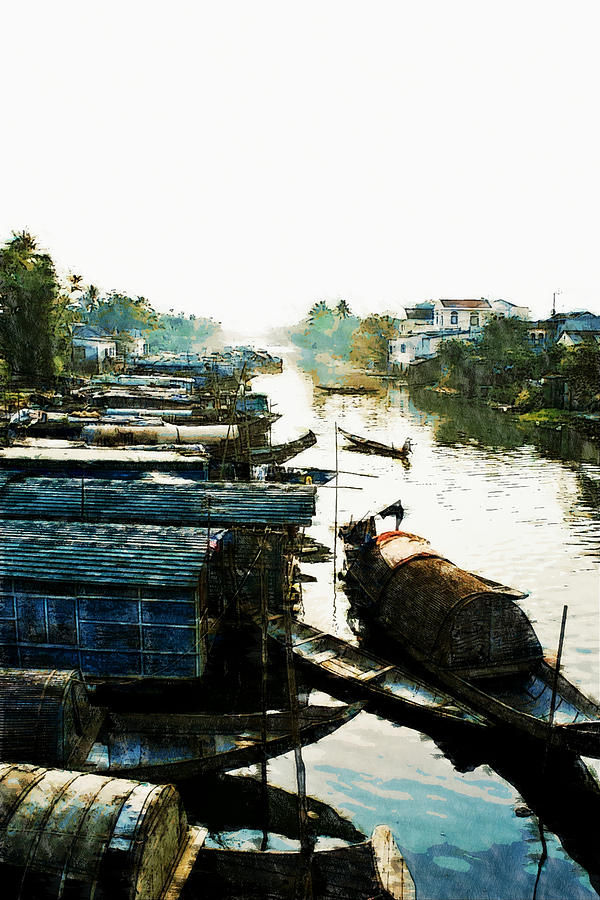 Boathouses in Vietnam Digital Art by Cameron Wood