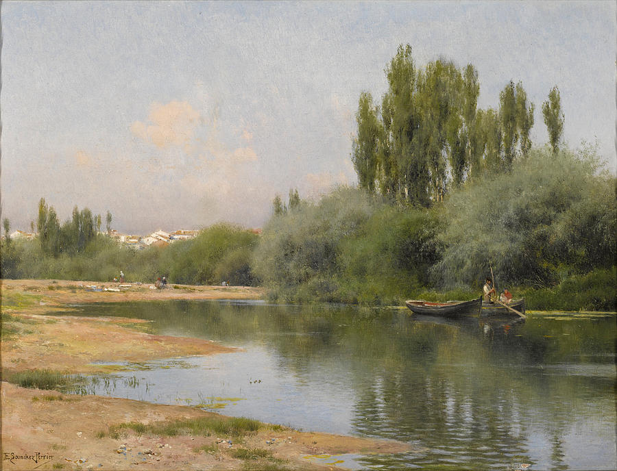 Boating along a Quiet River, Acala Painting by Emilio Sanchez Perrier