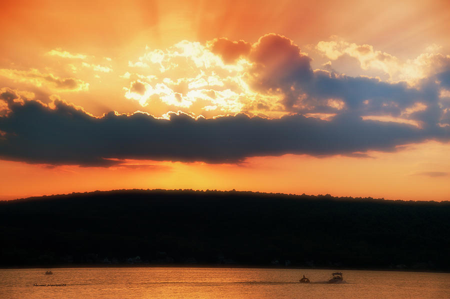 Boating At Sun Set Finger Lakes New York Photograph by Thomas Woolworth