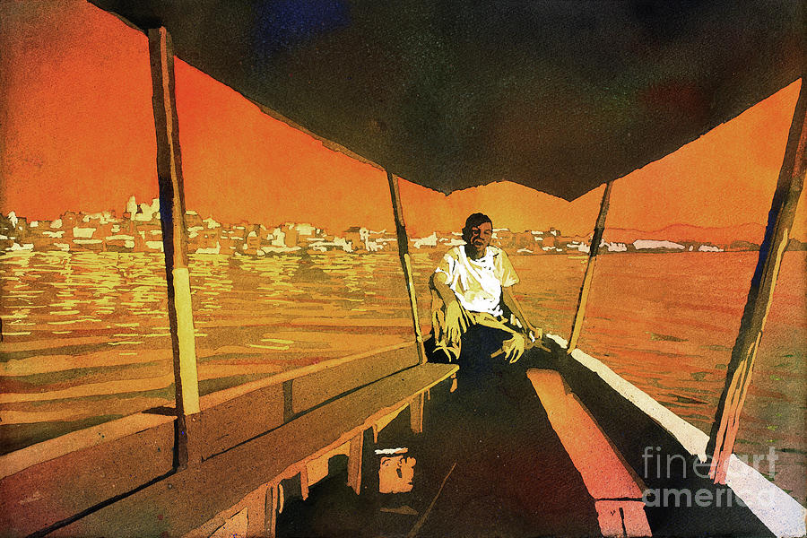 Sunset Painting - Boatman Guatemala by Ryan Fox