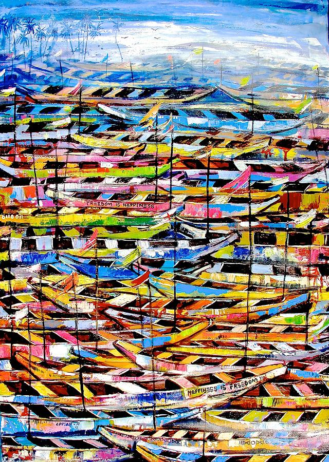 Boats Abound Painting by Appiah Ntiaw