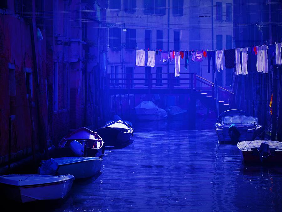 Boats and Laundry in Venice - Artistic Effects Photograph by Mark Mitchell