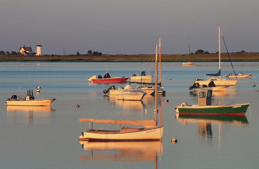 Boats and Stage Harbor Lighthouse Chatham Cape Cod Photograph by John Burk