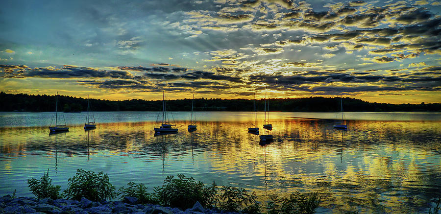 Boats and Sunset reflections Photograph by Lilia S