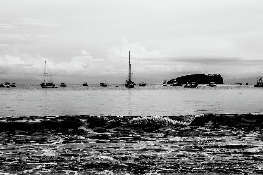 Black And White Photograph - Boats and Waves 2 by D Justin Johns