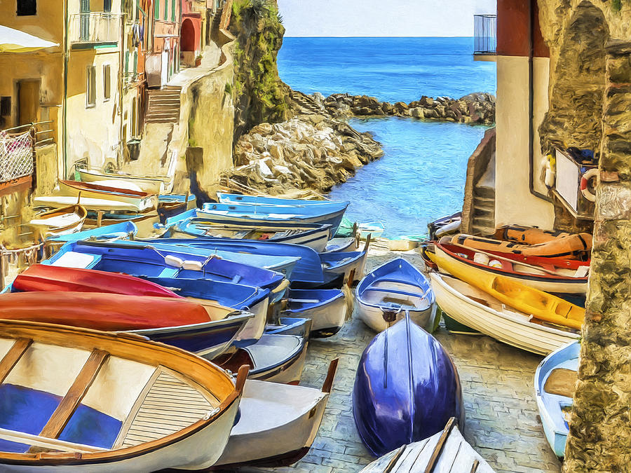 Boats at Cinque Terre Painting by Dominic Piperata