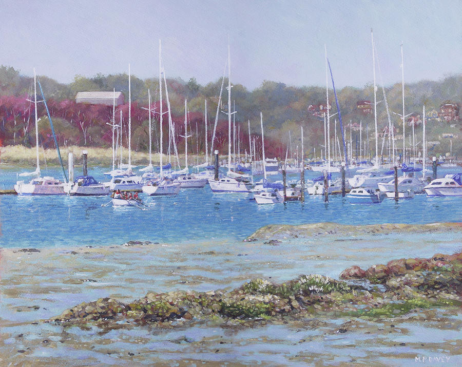 Boat Painting - Boats at Hamble Marina by Martin Davey