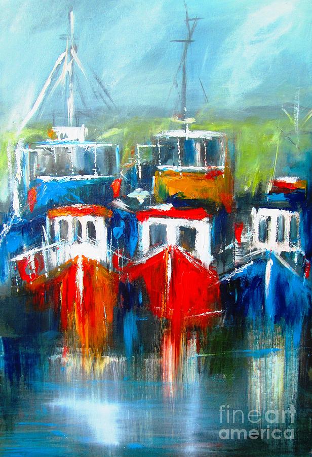Boats At Rest Available As A Signed And Numbered Art Print See Www.pixi-art.com  Painting by Mary Cahalan Lee - aka PIXI