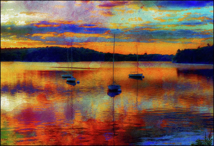 BOats at sunset - paint edition Digital Art by Lilia S