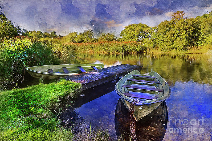Summer Mixed Media - Boats At The Lake by Ian Mitchell