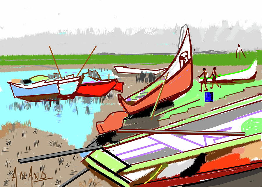 Boats-b Digital Art by Anand Swaroop Manchiraju
