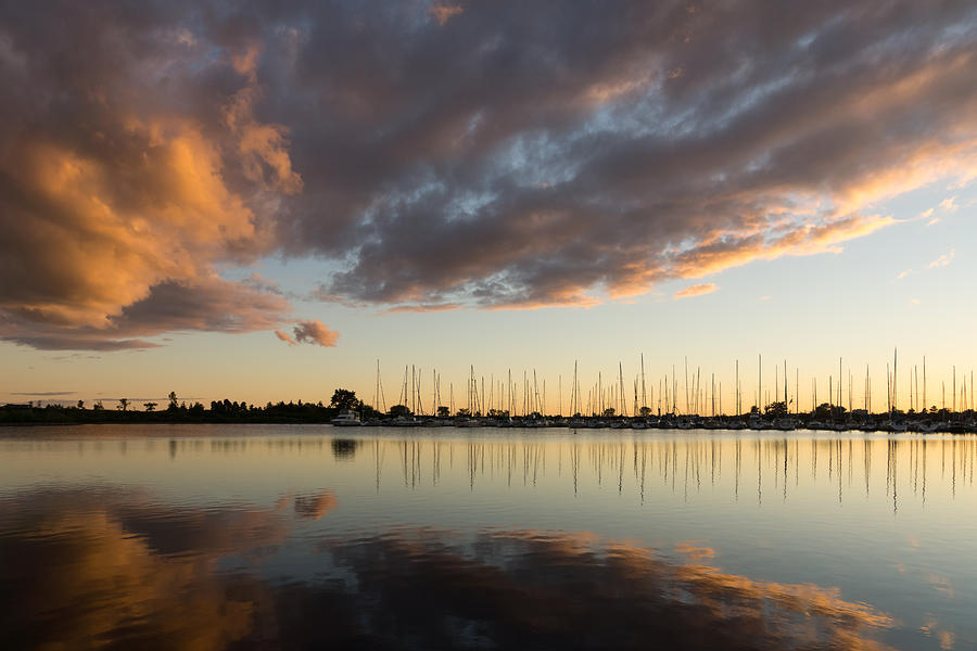 Boats and Clouds Summer Sunset Photograph by Georgia Mizuleva