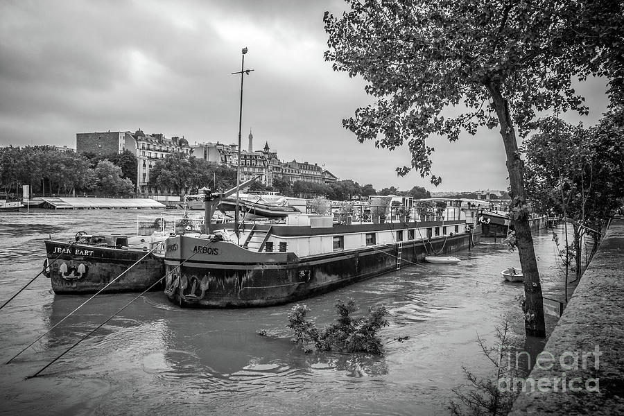 Boats In Flooded Seine River, Paris Photograph by Liesl Walsh