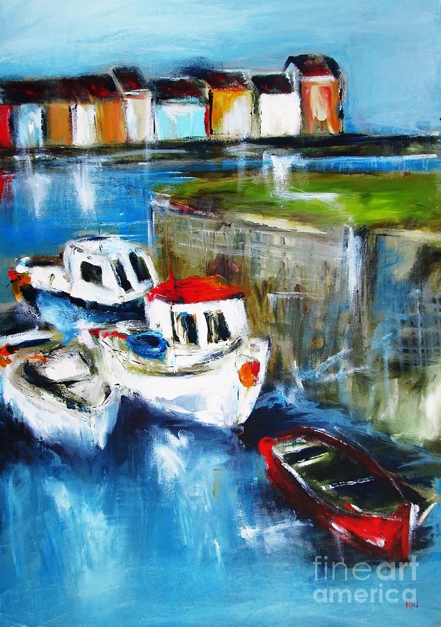 Boats In Galway Harbour Available As Original Or Canvas Print Signed And Numbered  Painting by Mary Cahalan Lee - aka PIXI