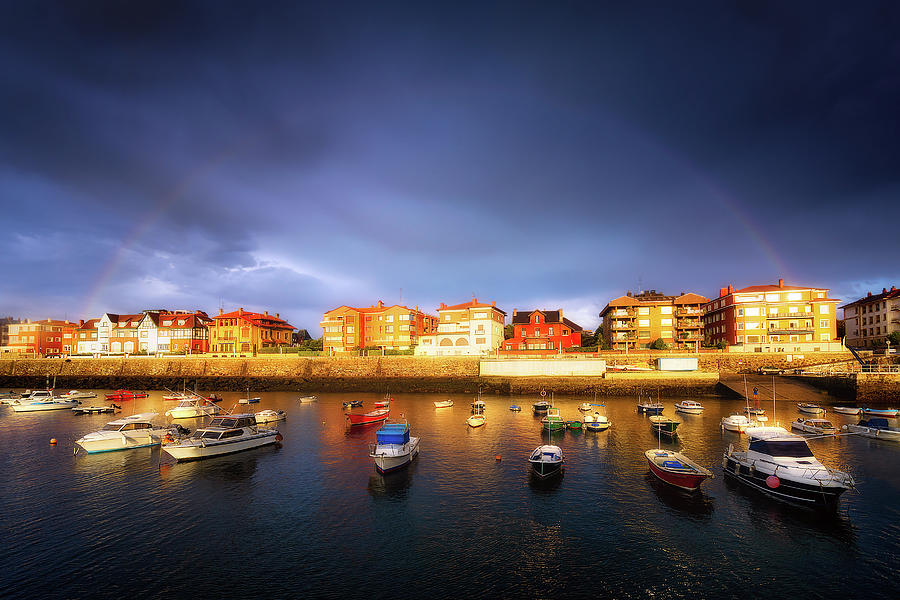 boats in Getxo port under a rainbow Photograph by Mikel Martinez de Osaba