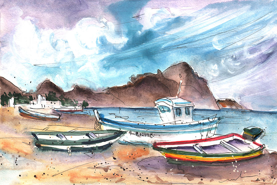 Boats In Las Negras In Cabo De Gata 01 Painting by Miki De Goodaboom