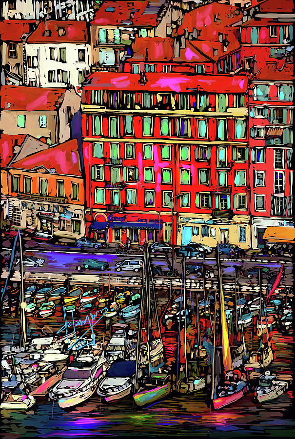 Boats in Nice, France Painting by DC Langer