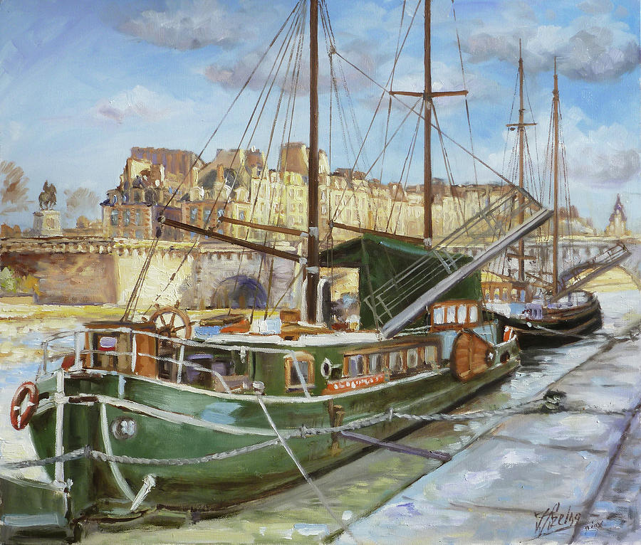 Boats in Paris, Pont Neuf Painting by Irek Szelag