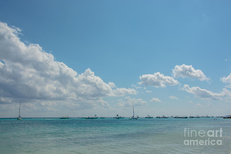 Beach Photograph - Boats in Shades of Blue by Cheryl Baxter