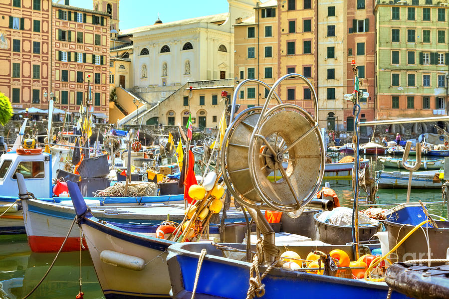 boats in the harbour of the seaport Camogli Photograph by Gina Koch