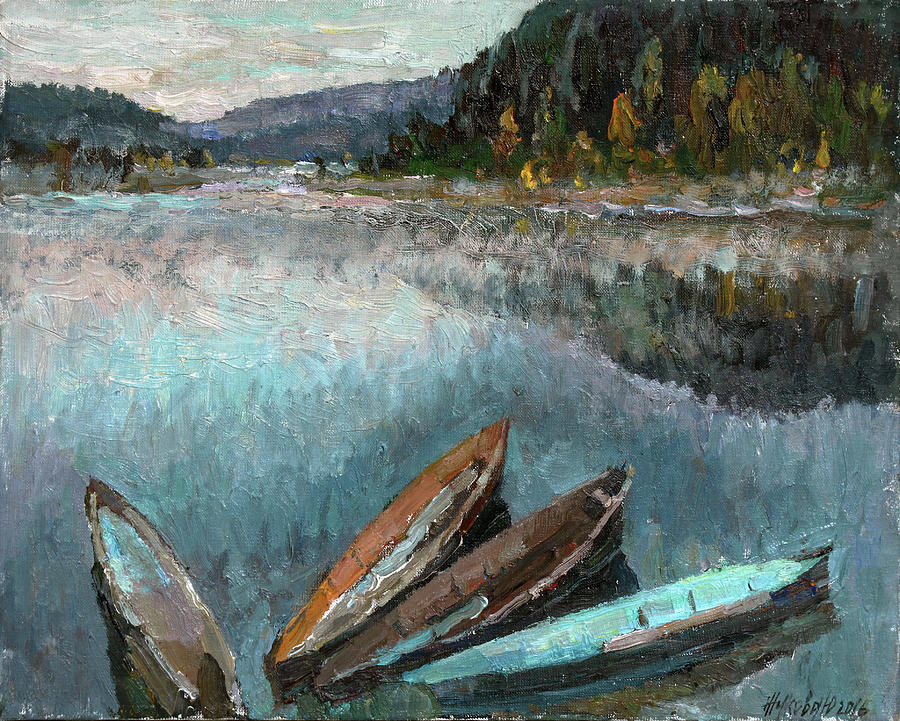 Boats in the Kin Painting by Juliya Zhukova