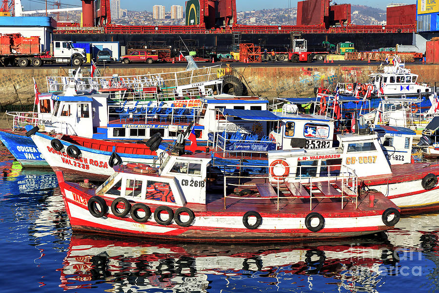 Boats in the Port of Valparaiso Chile Photograph by John Rizzuto