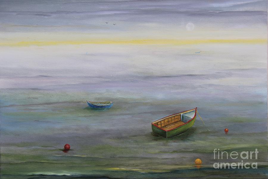 Boats in the Silver Lake Painting by Alicia Maury