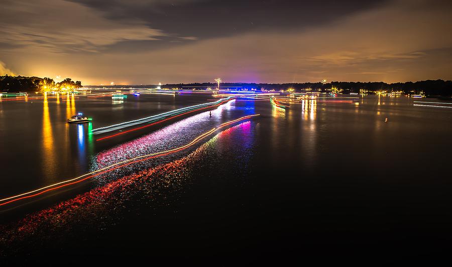 Boats Light Trails On Lake Wylie After 4th Of July Fireworks Photograph by Alex Grichenko