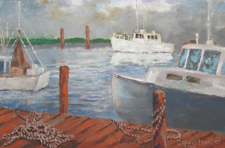 Boats of Tarpon Springs II Painting by Tony Caviston