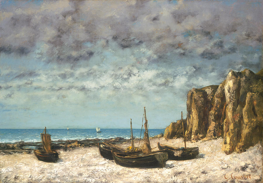 Boats on a Beach Painting by Gustave Courbet