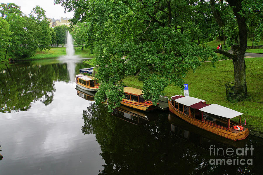Boats on he Canal, Riga, Latvia Photograph by Vladi Alon