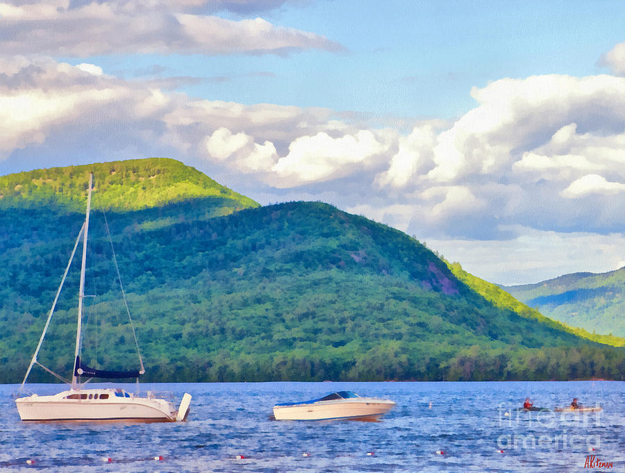 Boats on Lake George Painting by Anne Kitzman
