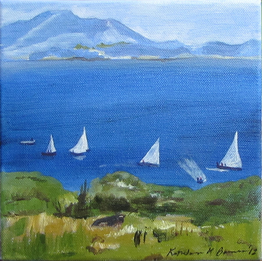 Boats on the Bay Painting by Kathleen Barnes