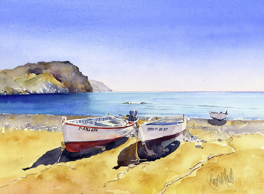 Boat Painting - Boats On The Beach At Las Neras by Margaret Merry