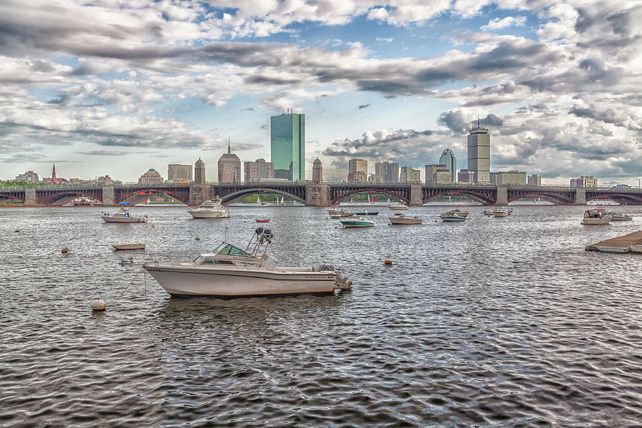 Boats On The Charles River in Front  Of The Boston Skyline Photograph by Brian MacLean