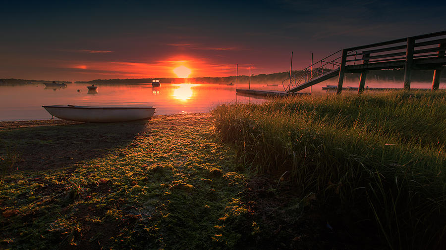 Boats On The Cove At Sunrise In The Fog Photograph by Darius Aniunas