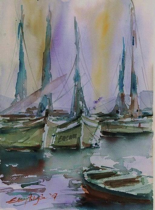 Boats on The Harbour Painting by Ersan TOKOGLU