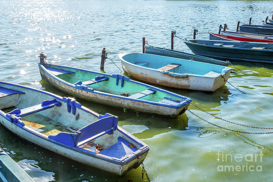 Boat Photograph - Boats on the lake of Enghien by Delphimages Photo Creations