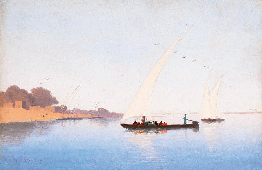 Boats on the Nile Painting by Charles-Theodore Frere