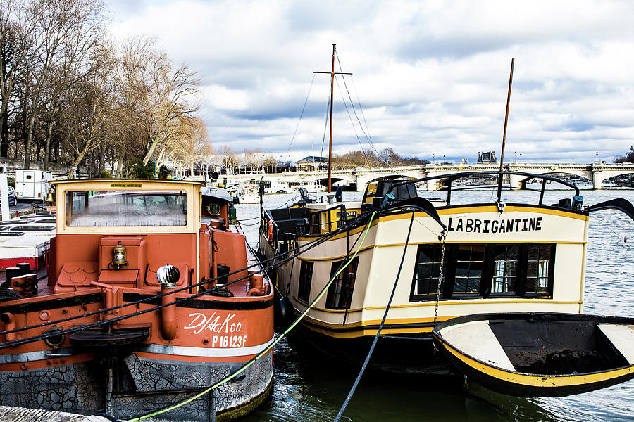 Boats on the Seine Digital Art by Birdly Canada