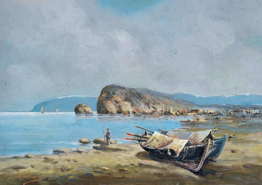 Boats on the Shore Painting by Vasilios Chatzis