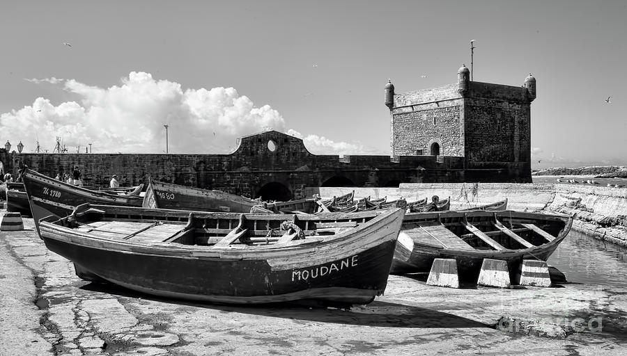 Boats Port BW Essaouira Morocco  Photograph by Chuck Kuhn