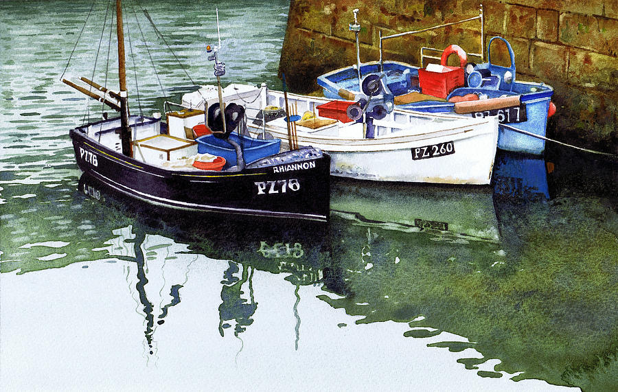 Boats Porthleven Harbour Painting by Paul Dene Marlor