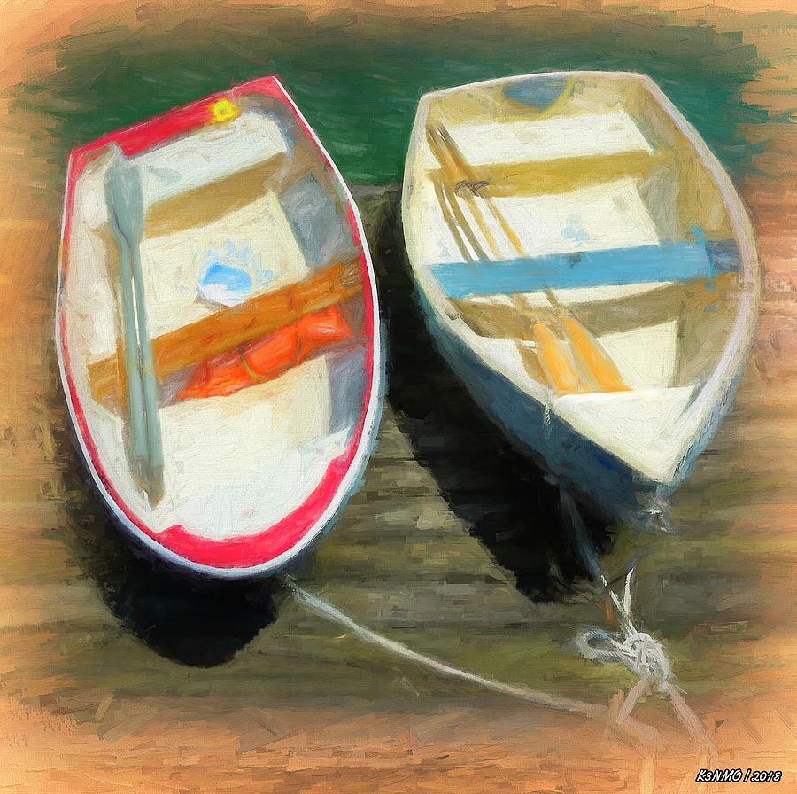 Boats Tied on the Landing Digital Art by Ken Morris