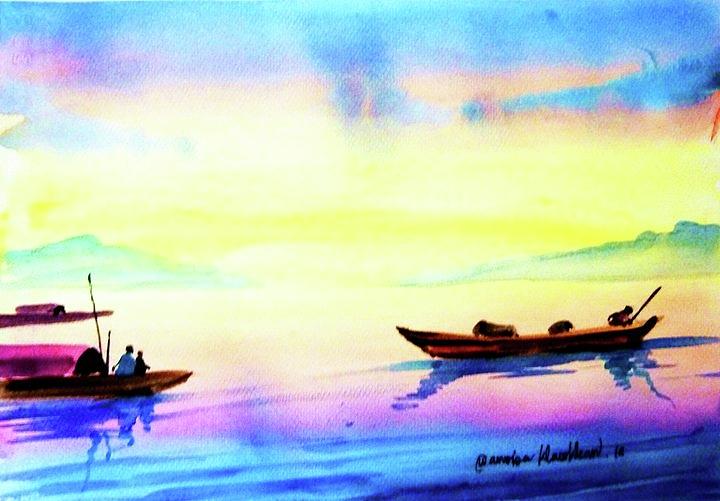 Boats Painting by Wanvisa Klawklean