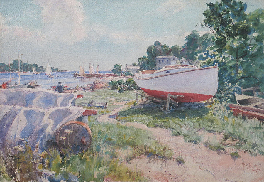 Boat Painting - Boatyard Marion Massachusetts by MotionAge Designs